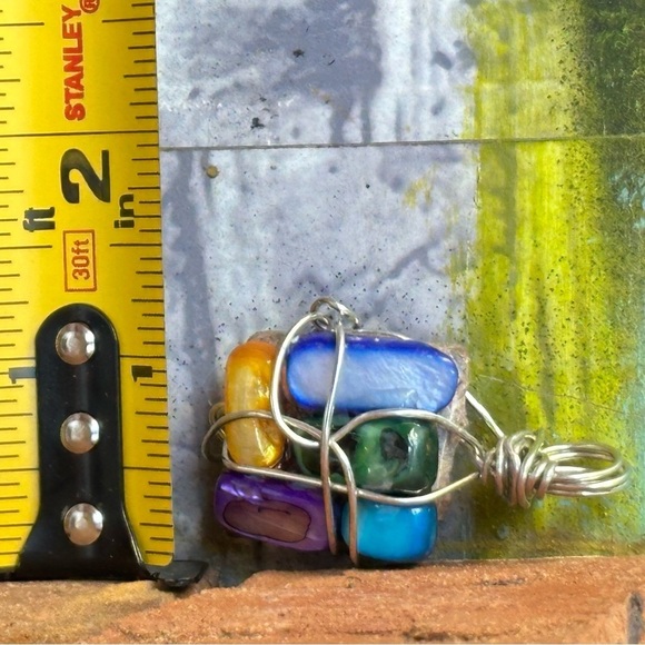 Necklace Pendant, Handmade assemblage Wire Wrapped real Stones Resin Set 4300 G - Picture 8 of 10